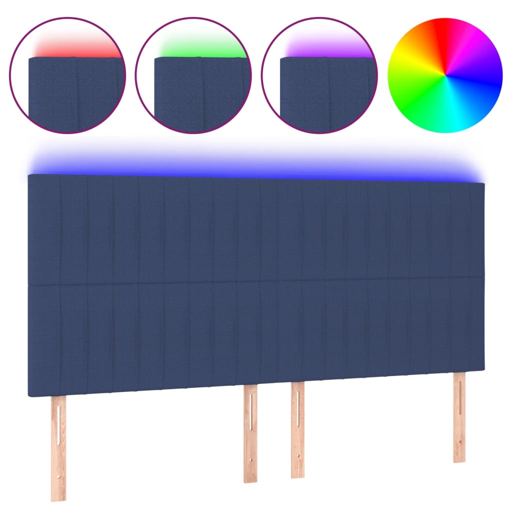 Hoofdbord LED 180x5x118/128 cm stof blauw