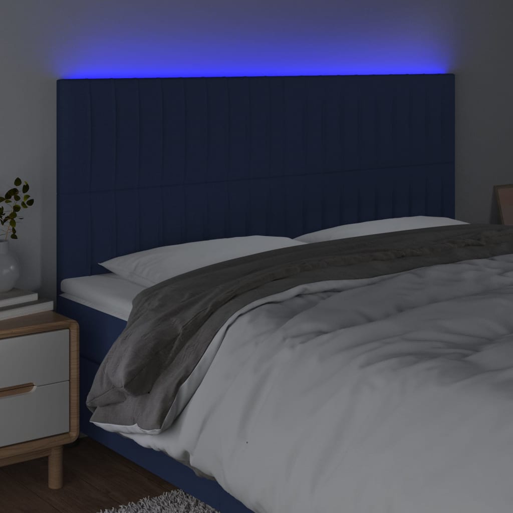 Hoofdbord LED 180x5x118/128 cm stof blauw