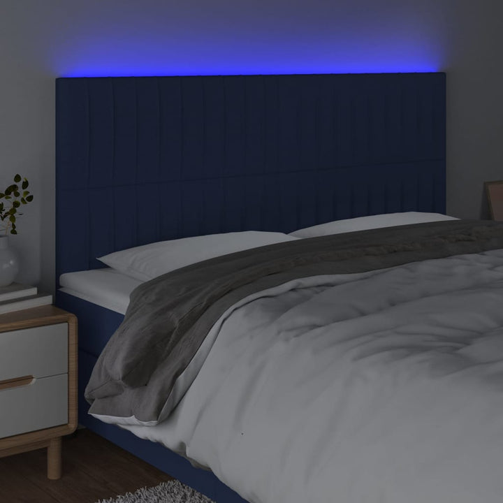 Hoofdbord LED 180x5x118/128 cm stof blauw