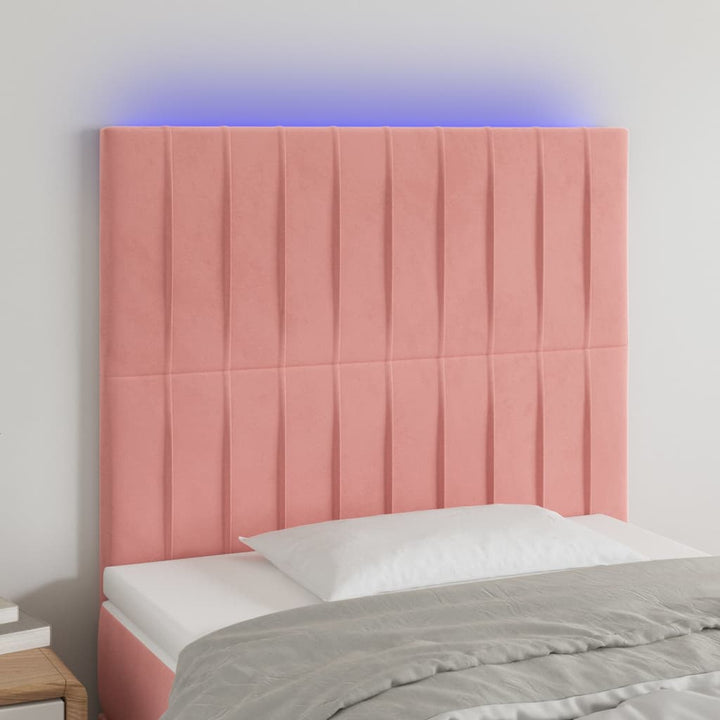 Hoofdbord LED 90x5x118/128 cm fluweel roze
