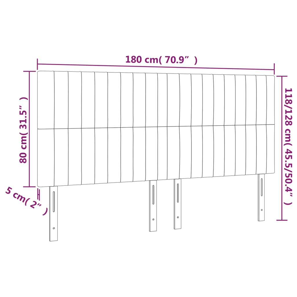 Hoofdbord LED 180x5x118/128 cm fluweel roze