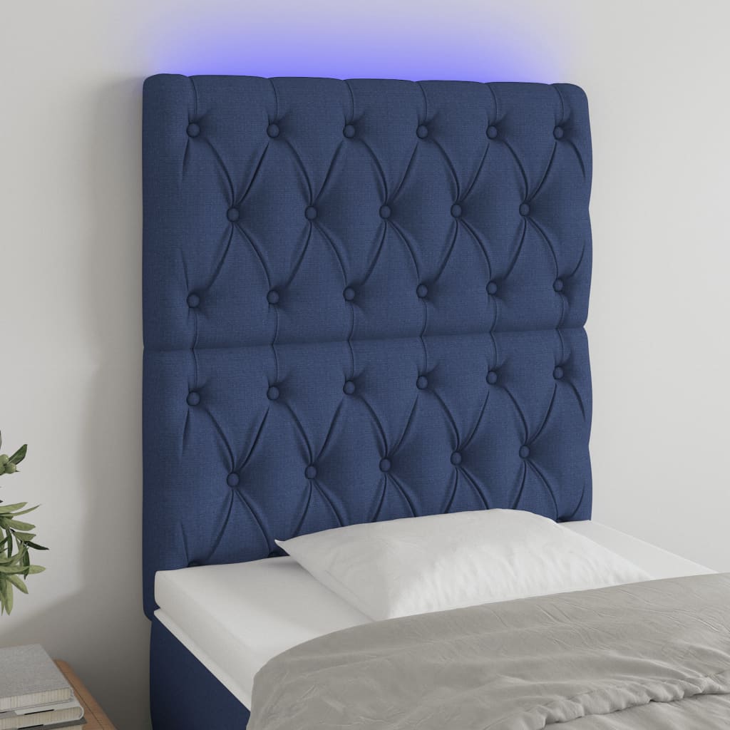 Hoofdbord LED 80x7x118/128 cm stof blauw