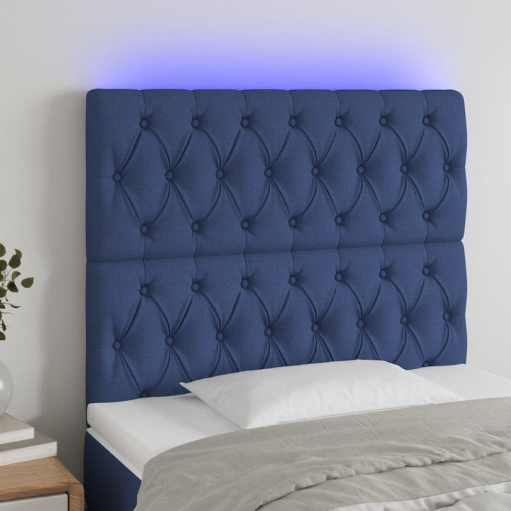 Hoofdbord LED 90x7x118/128 cm stof blauw