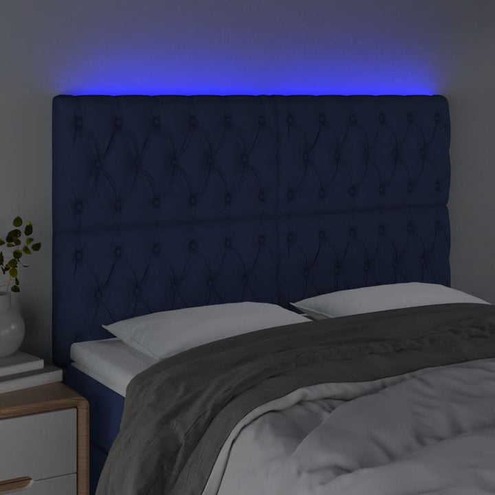 Hoofdbord LED 144x7x118/128 cm stof blauw