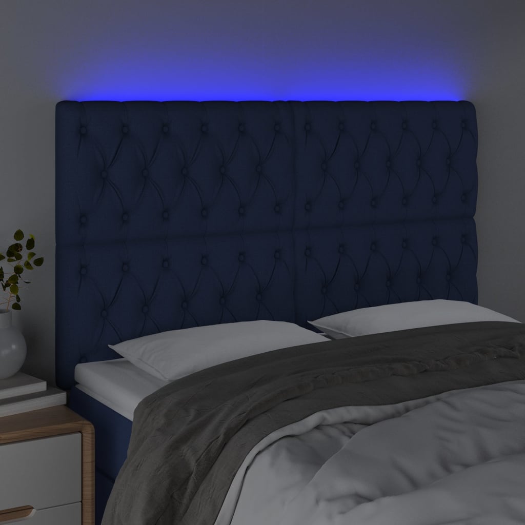 Hoofdbord LED 160x7x118/128 cm stof blauw