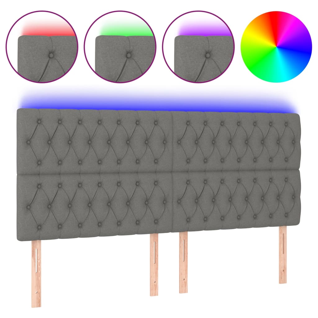 Hoofdbord LED 180x7x118/128 cm stof donkergrijs