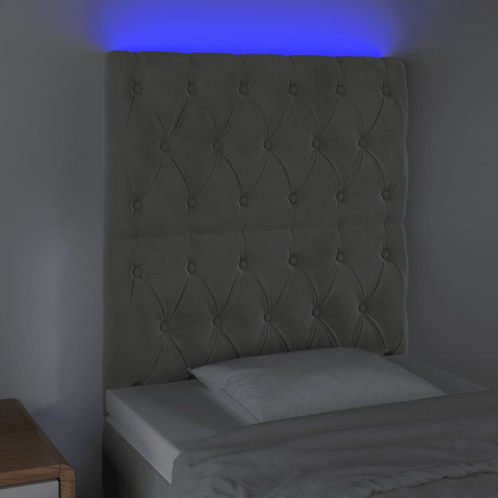 Hoofdbord LED 80x7x118/128 cm fluweel lichtgrijs