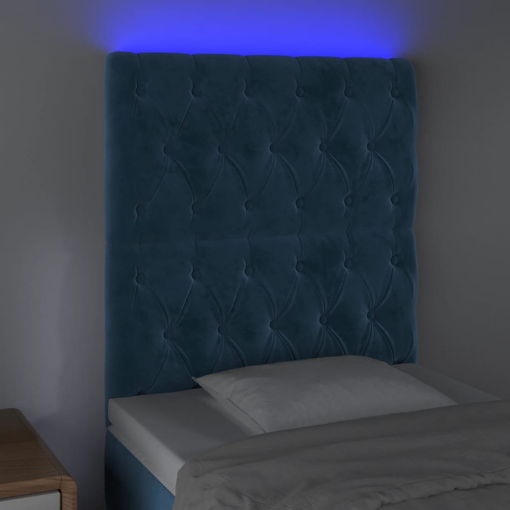 Hoofdbord LED 80x7x118/128 cm fluweel donkerblauw