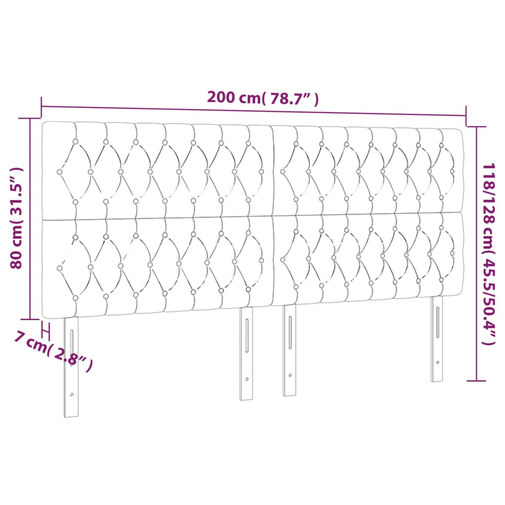 Hoofdbord LED 200x7x118/128 cm fluweel donkergrijs