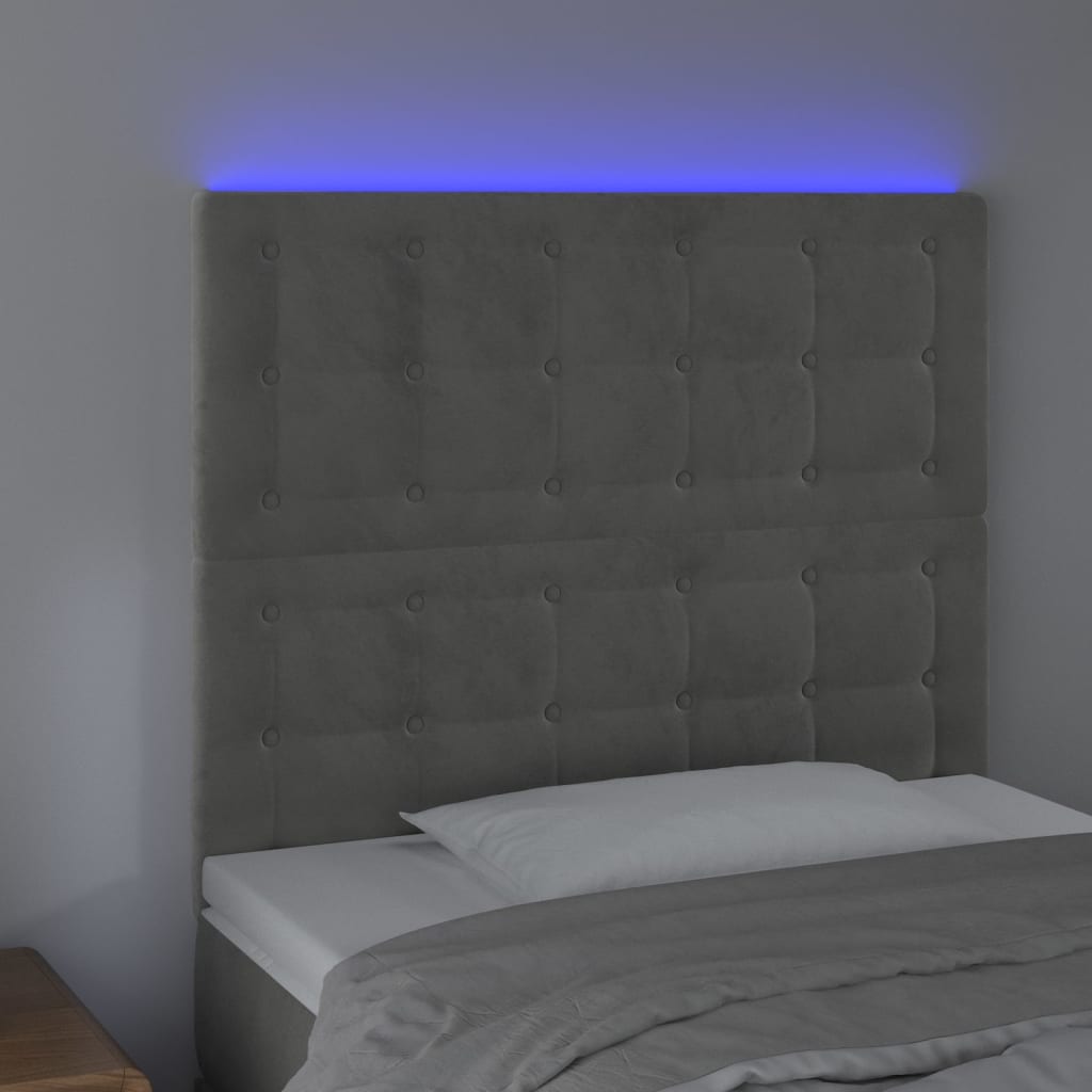 Hoofdbord LED 90x5x118/128 cm fluweel lichtgrijs
