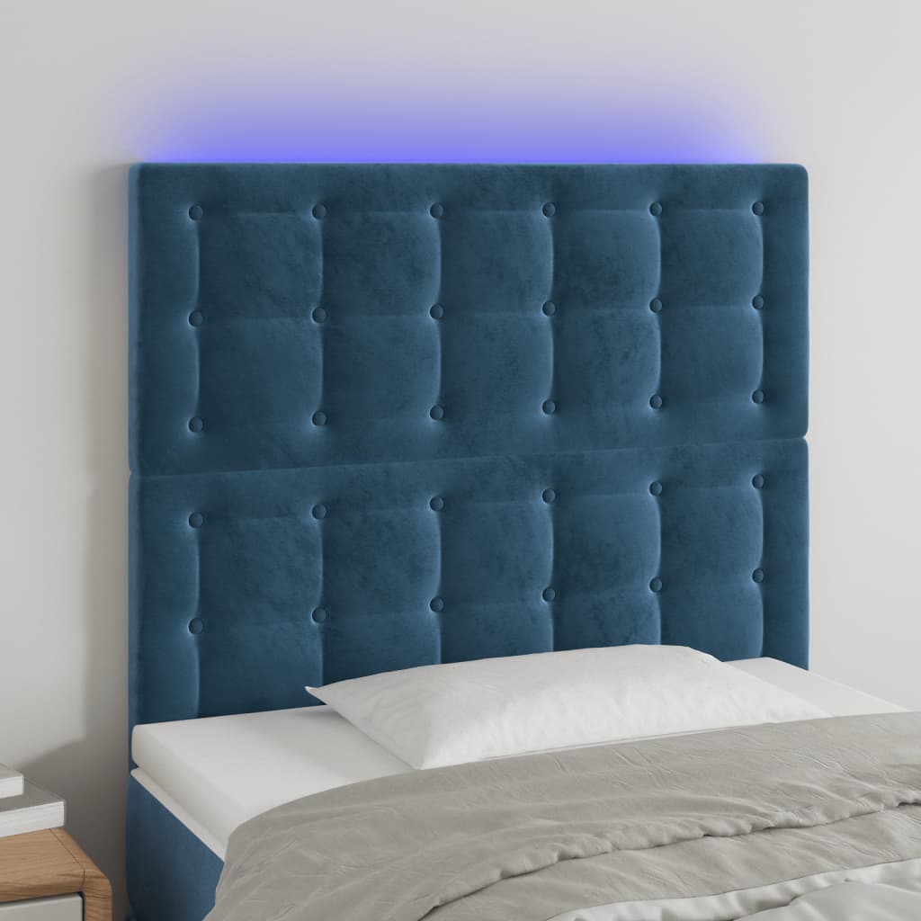 Hoofdbord LED 100x5x118/128 cm fluweel donkerblauw