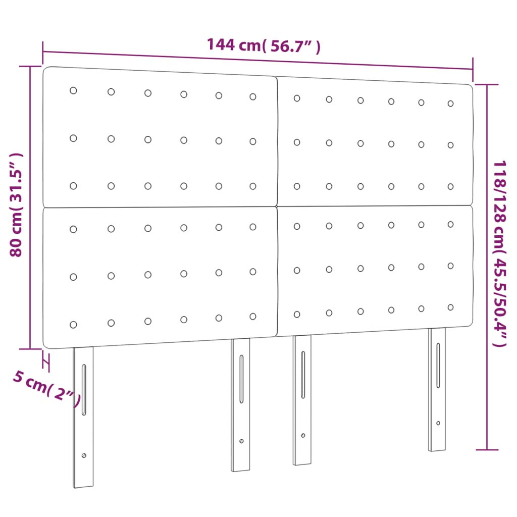 Hoofdbord LED 144x5x118/128 cm fluweel lichtgrijs