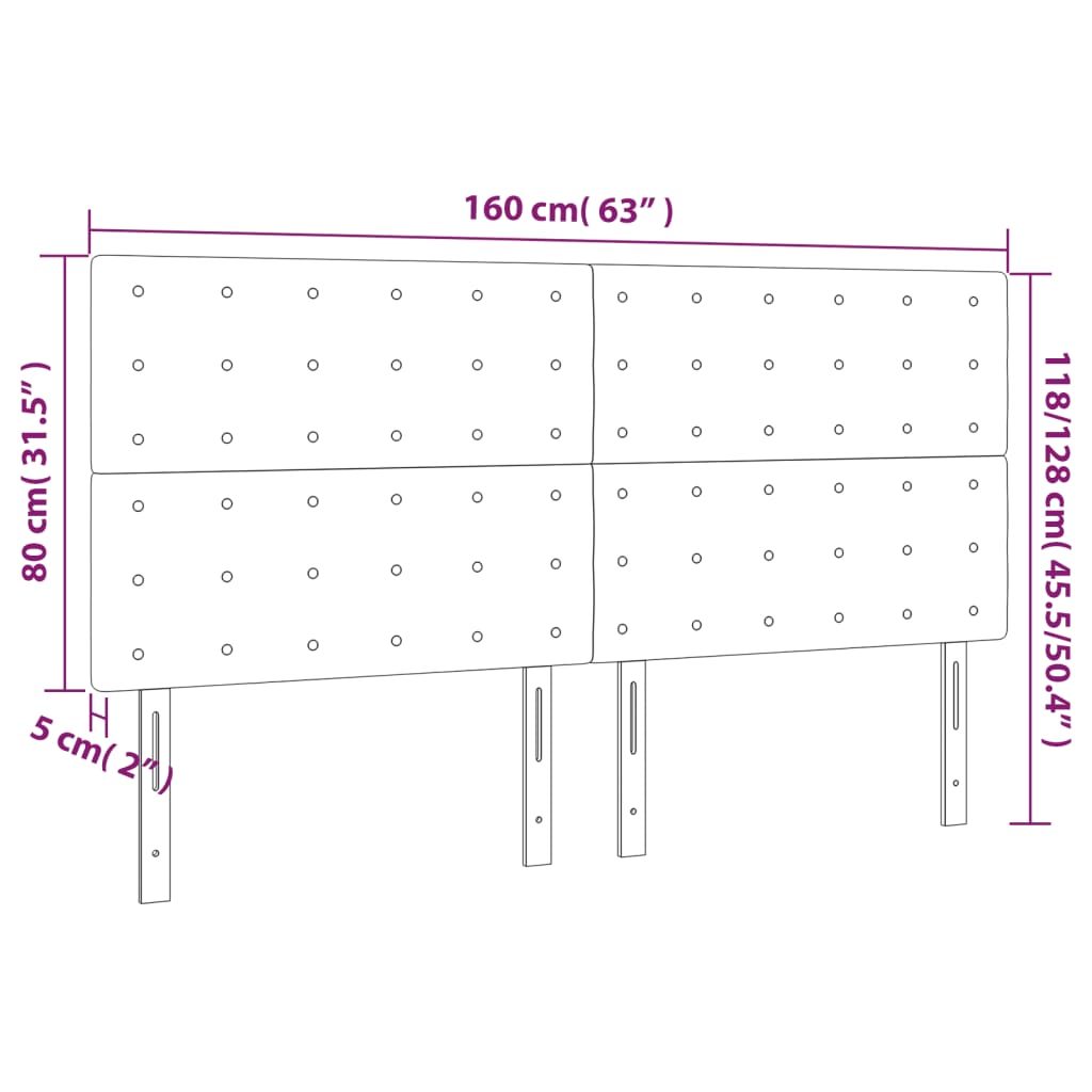 Hoofdbord LED 160x5x118/128 cm fluweel donkergrijs