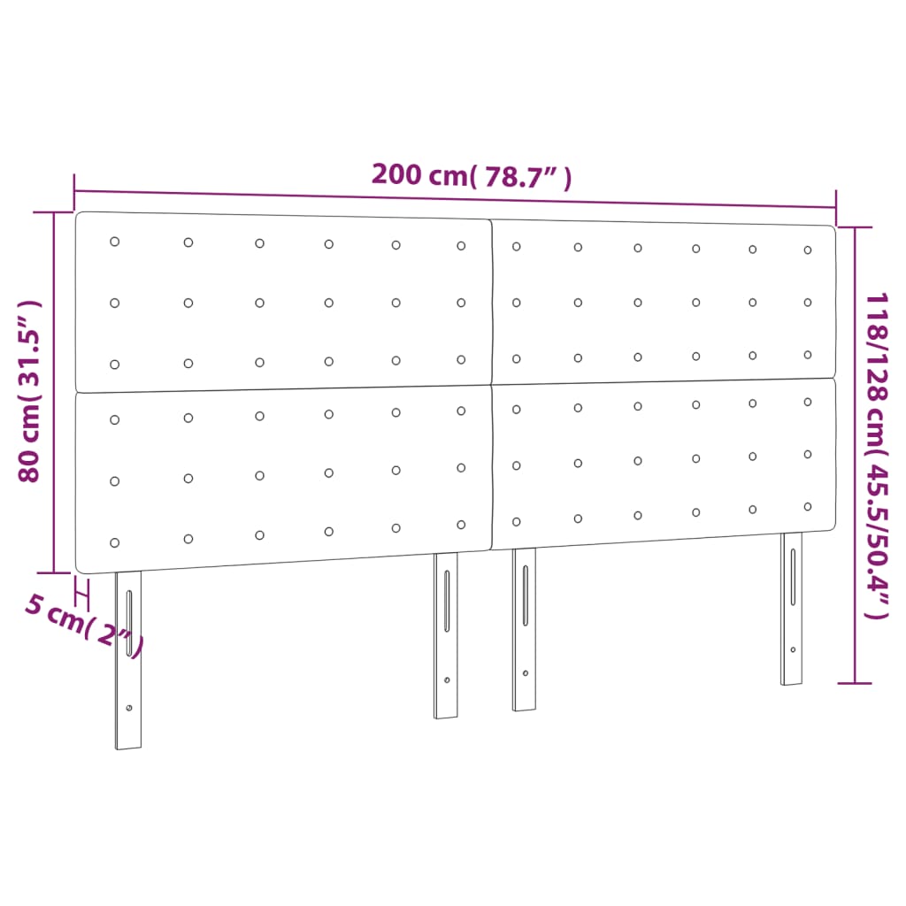 Hoofdbord LED 200x5x118/128 cm fluweel zwart