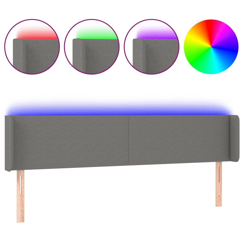 Hoofdbord LED 203x16x78/88 cm stof donkergrijs