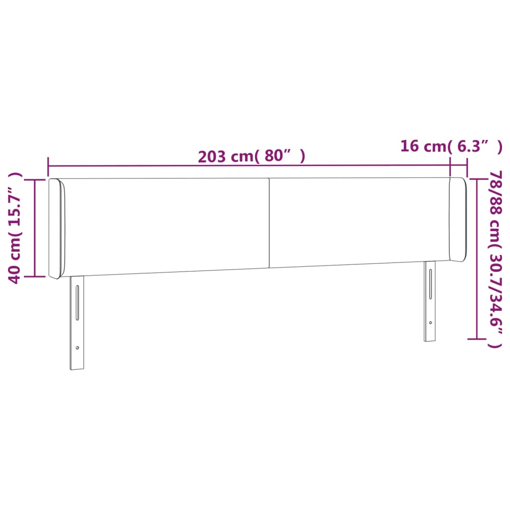 Hoofdbord LED 203x16x78/88 cm kunstleer zwart