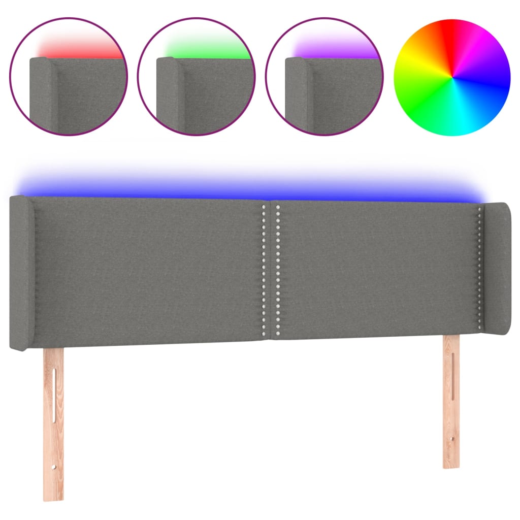 Hoofdbord LED 147x16x78/88 cm stof donkergrijs