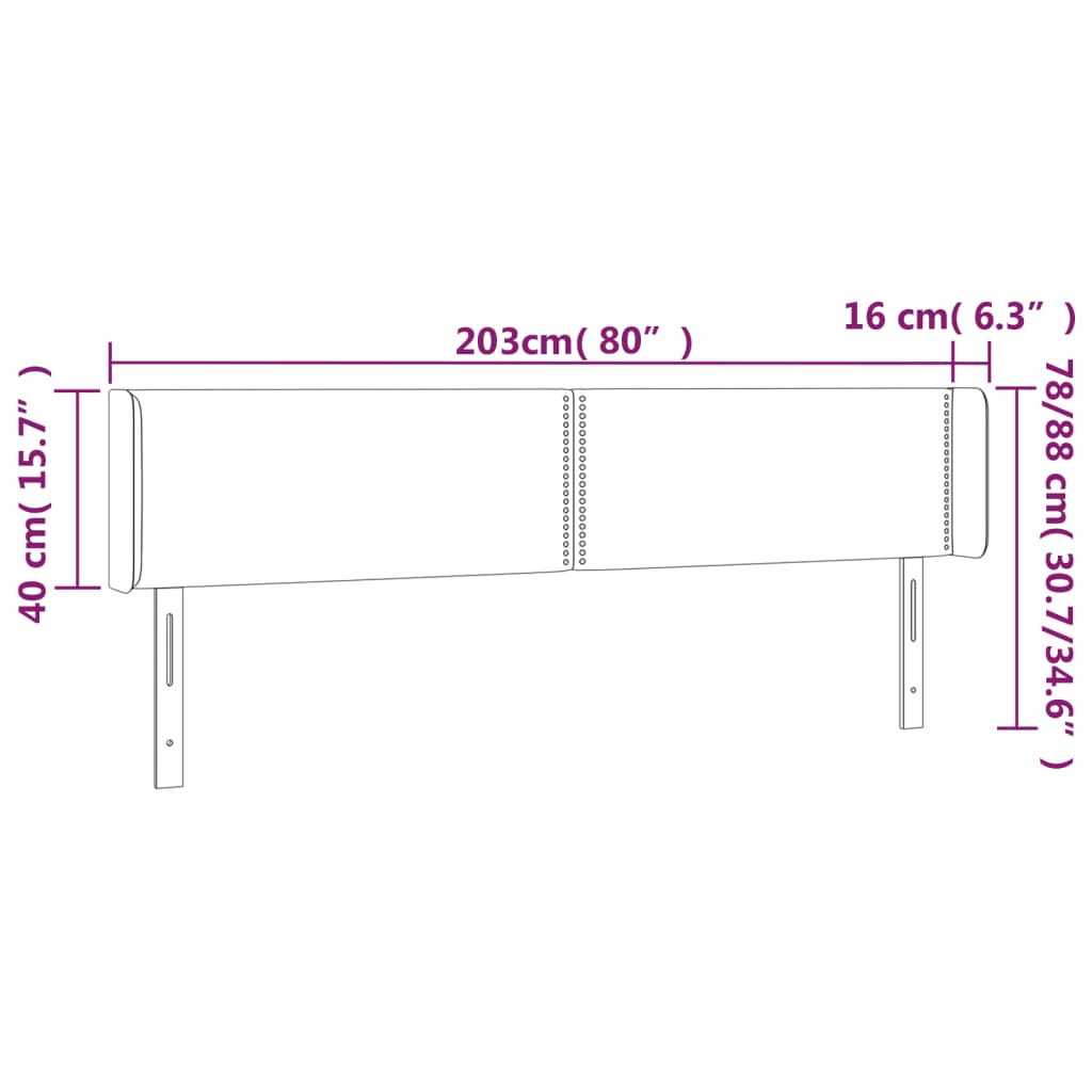 Hoofdbord LED 203x16x78/88 cm stof donkergrijs