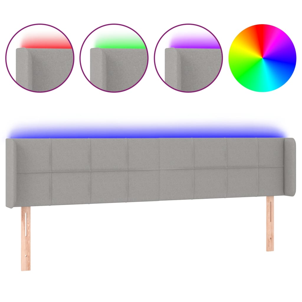 Hoofdbord LED 183x16x78/88 cm stof lichtgrijs