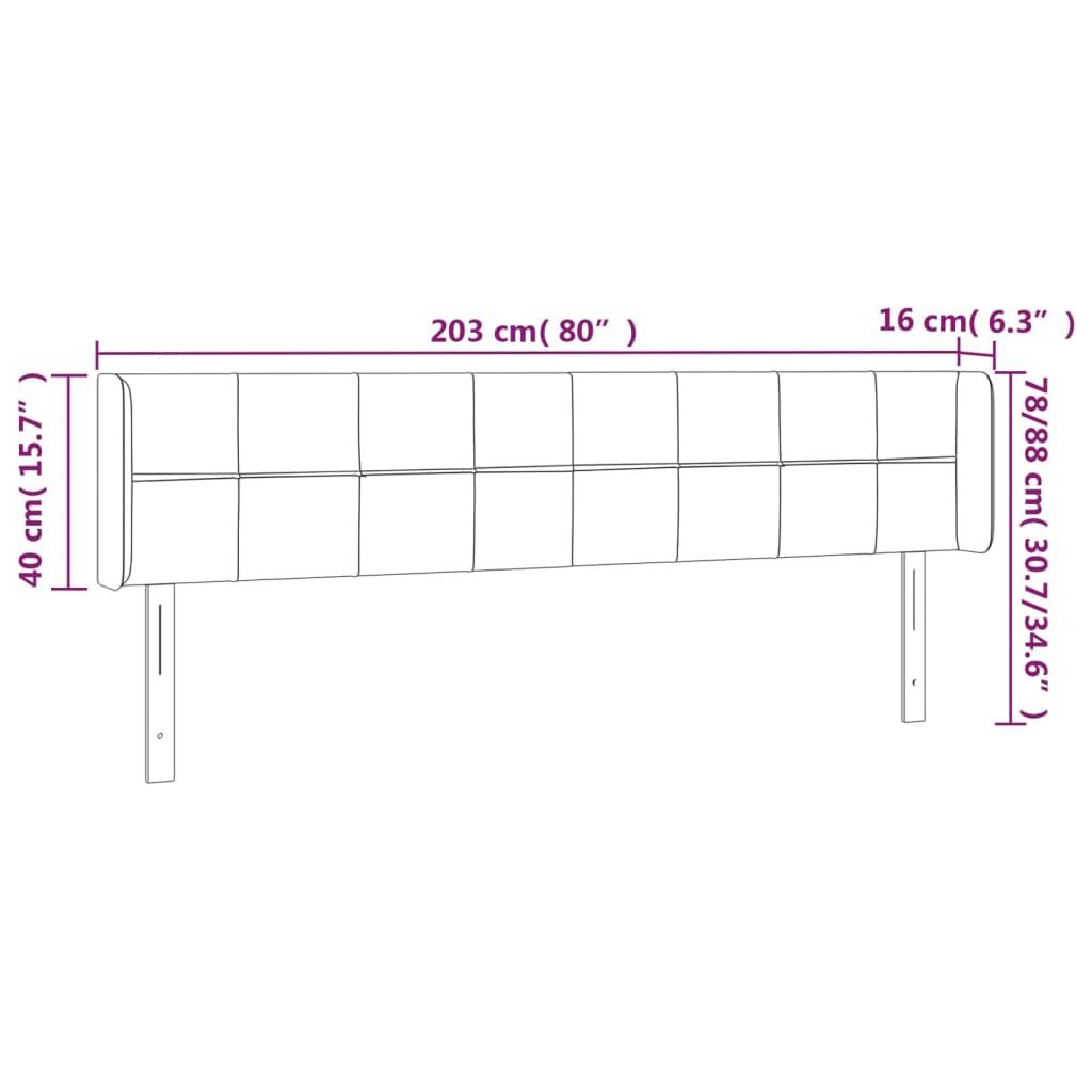 Hoofdbord LED 203x16x78/88 cm fluweel zwart