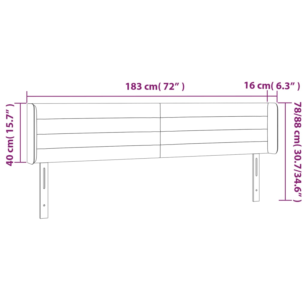 Hoofdbord LED 183x16x78/88 cm stof lichtgrijs