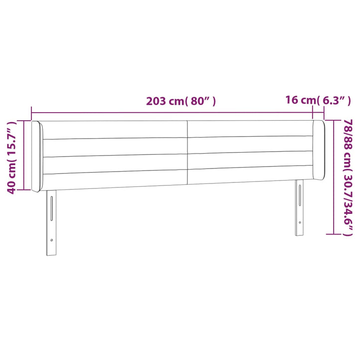 Hoofdbord LED 203x16x78/88 cm fluweel lichtgrijs