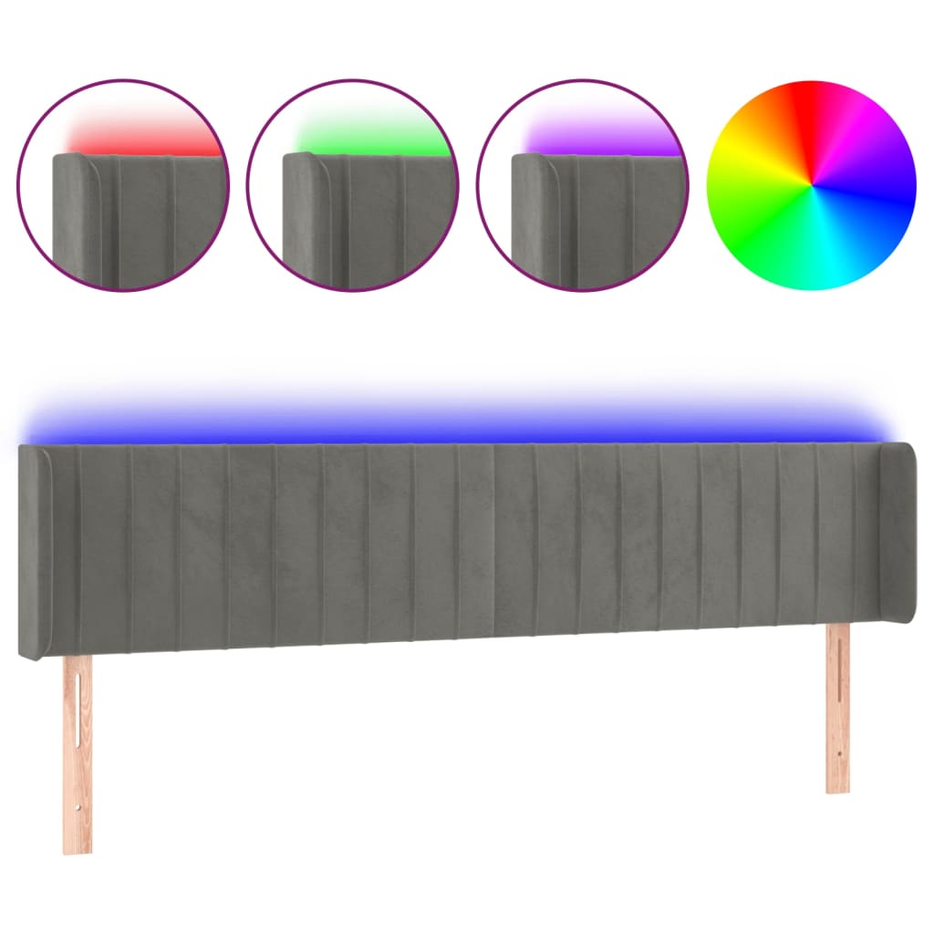 Hoofdbord LED 163x16x78/88 cm fluweel lichtgrijs