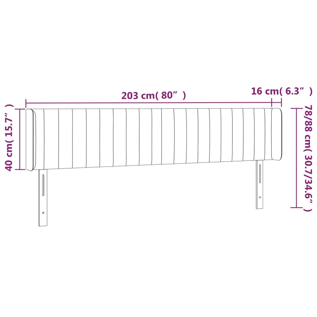 Hoofdbord LED 203x16x78/88 cm fluweel zwart