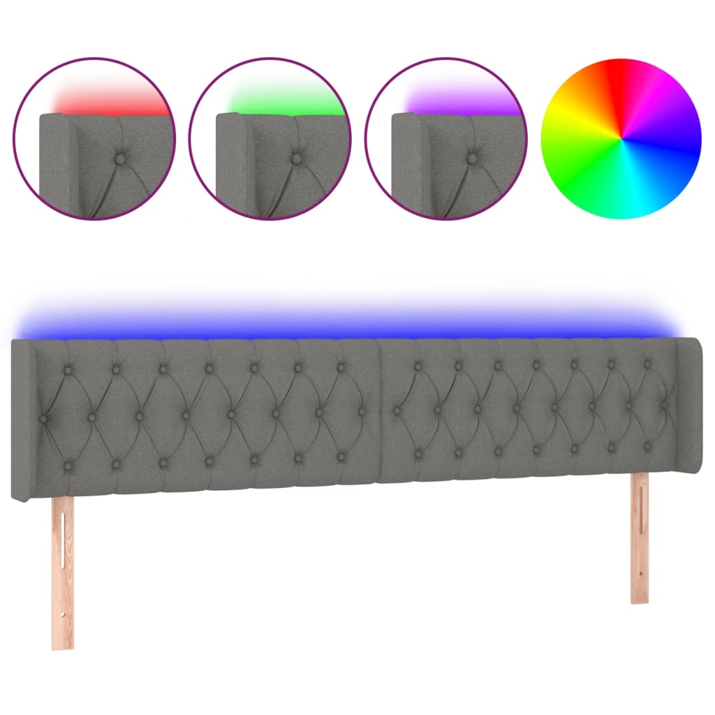 Hoofdbord LED 183x16x78/88 cm stof donkergrijs