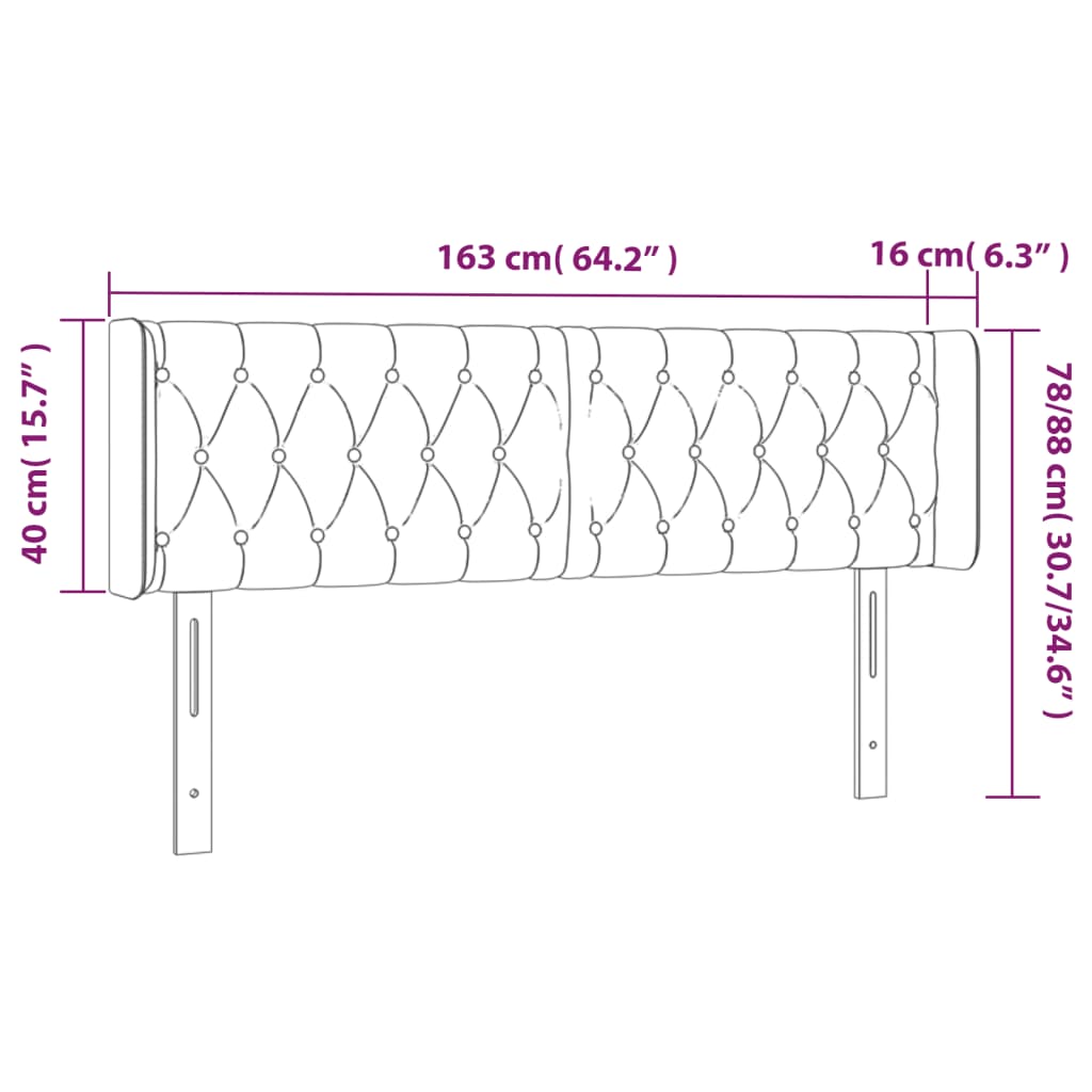 Hoofdbord LED 163x16x78/88 cm fluweel donkergrijs