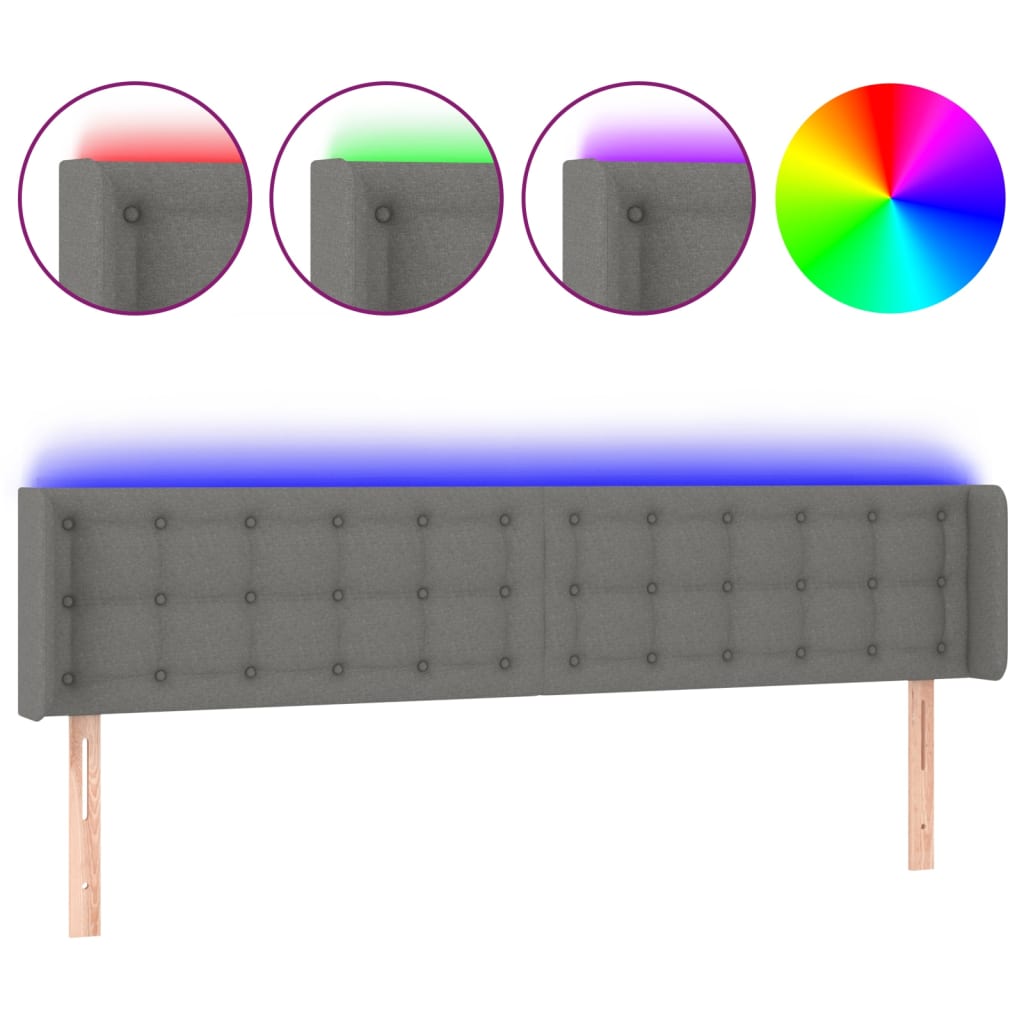 Hoofdbord LED 163x16x78/88 cm stof donkergrijs