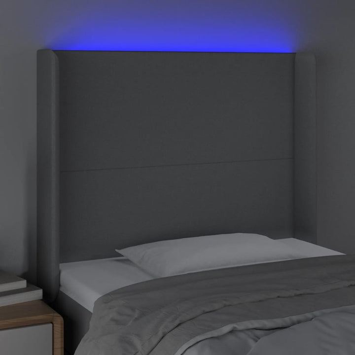 Hoofdbord LED 83x16x118/128 cm stof lichtgrijs