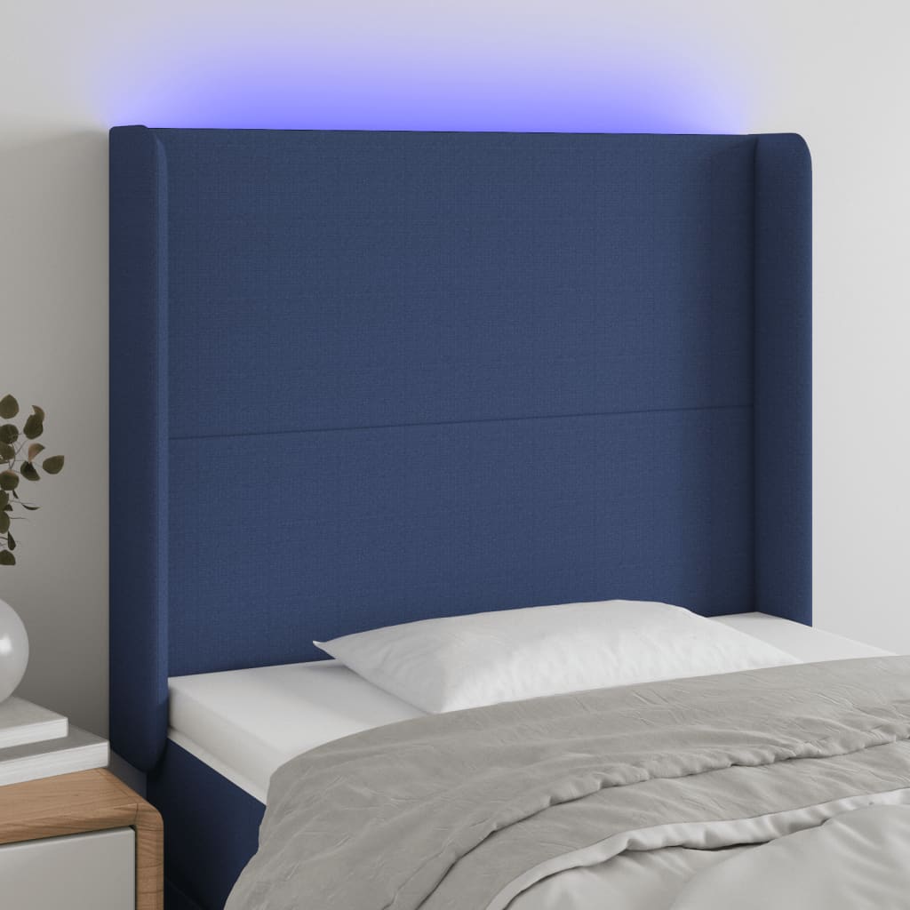 Hoofdbord LED 93x16x118/128 cm stof blauw
