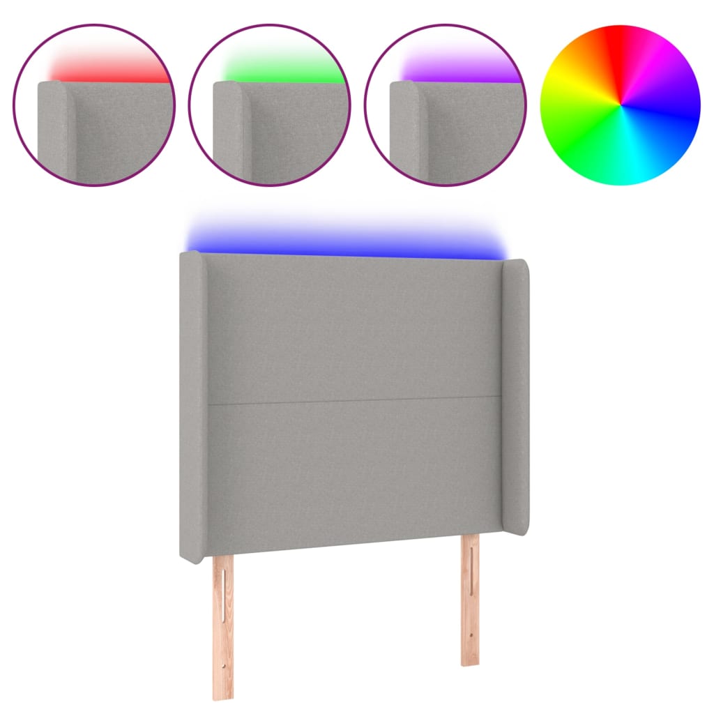 Hoofdbord LED 103x16x118/128 cm stof lichtgrijs