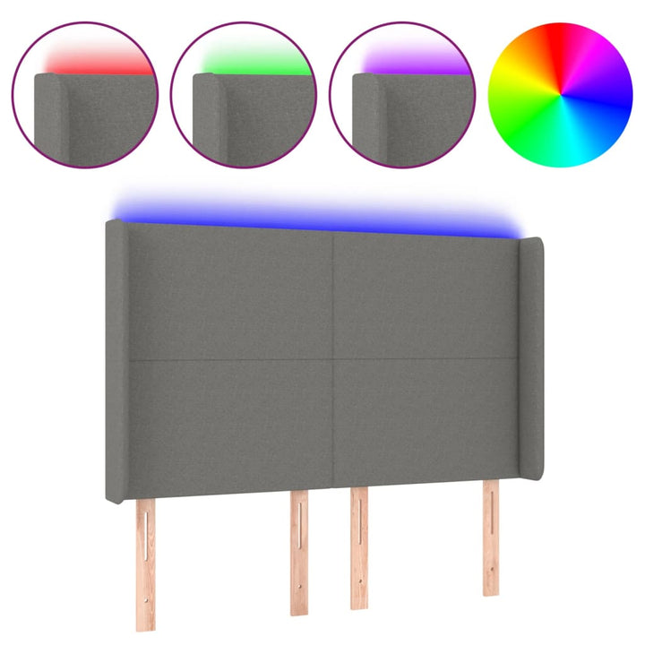 Hoofdbord LED 147x16x118/128 cm stof donkergrijs