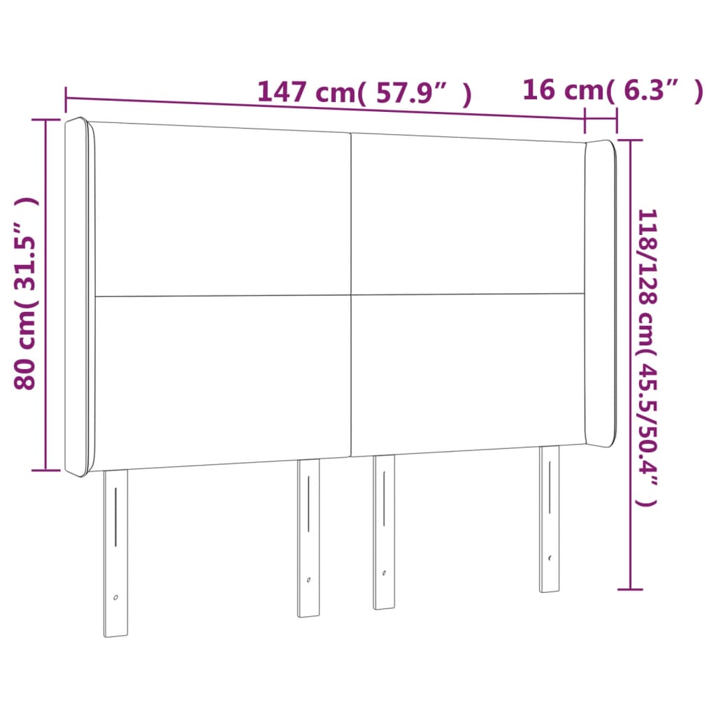 Hoofdbord LED 147x16x118/128 cm stof donkergrijs