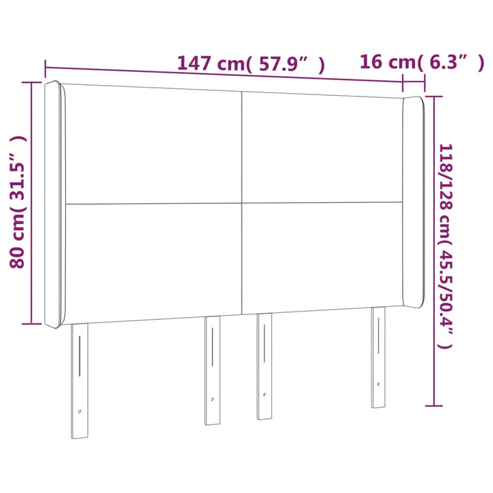 Hoofdbord LED 147x16x118/128 cm stof donkergrijs