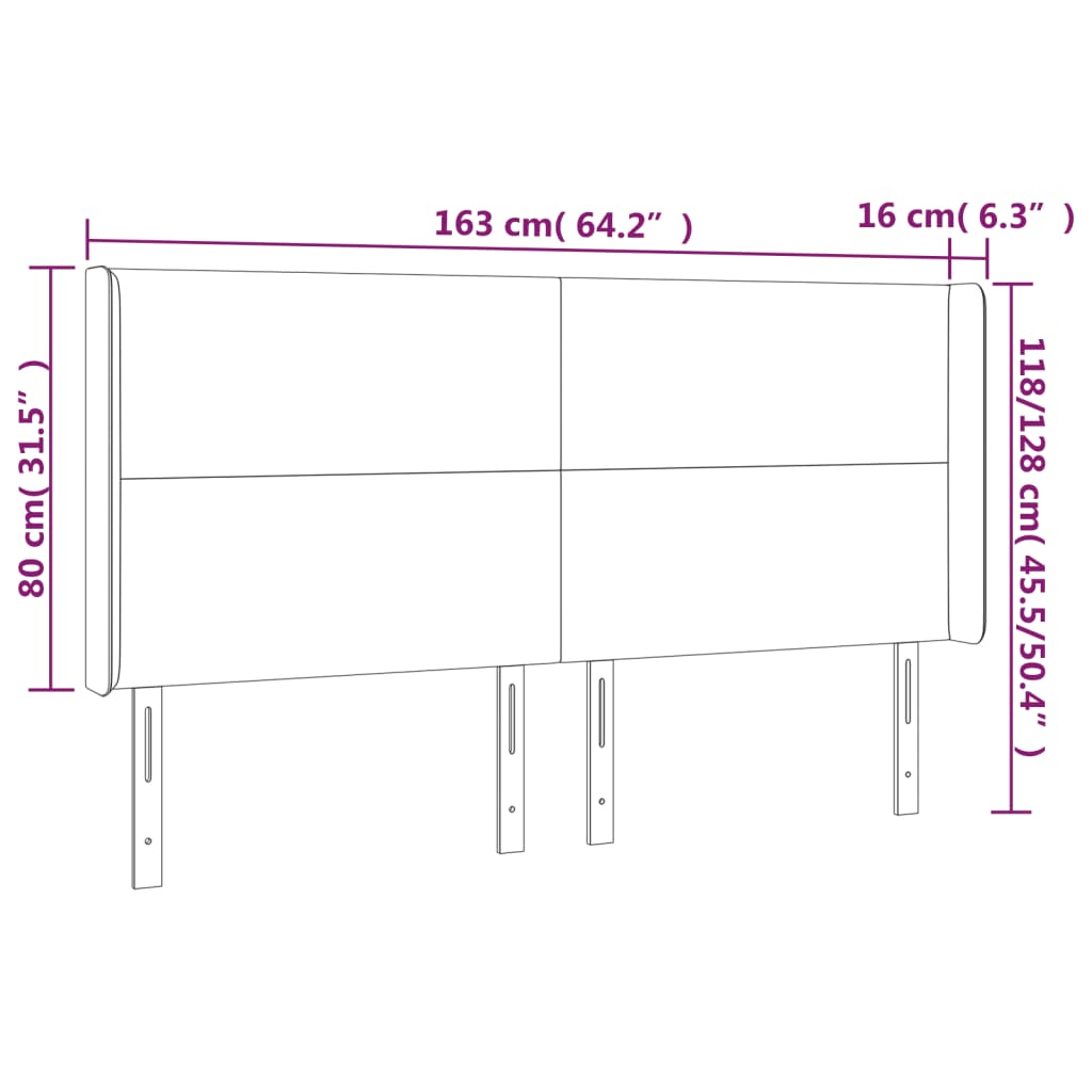 Hoofdbord LED 163x16x118/128 cm stof lichtgrijs