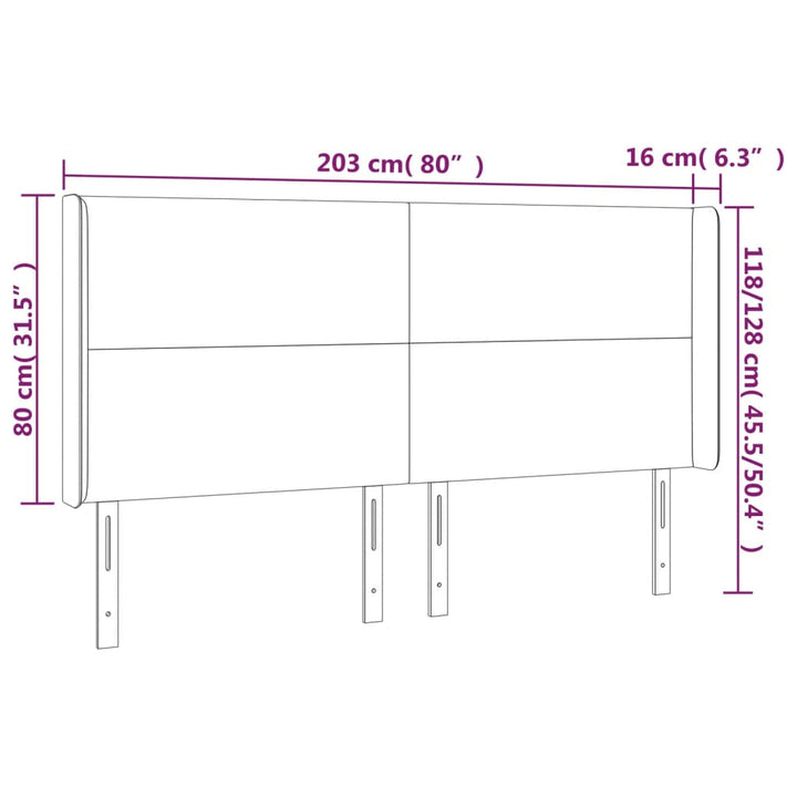 Hoofdbord LED 203x16x118/128 cm stof donkergrijs