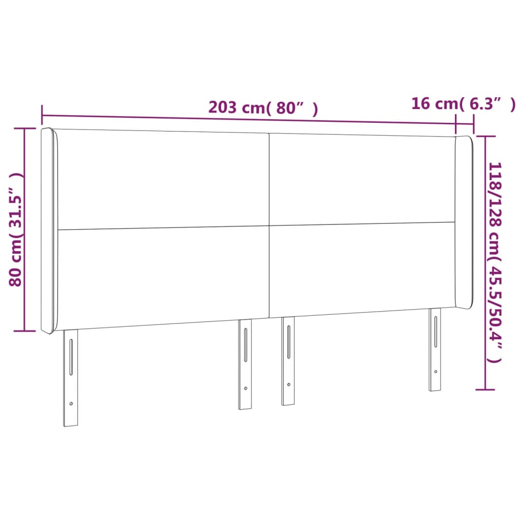 Hoofdbord LED 203x16x118/128 cm stof zwart