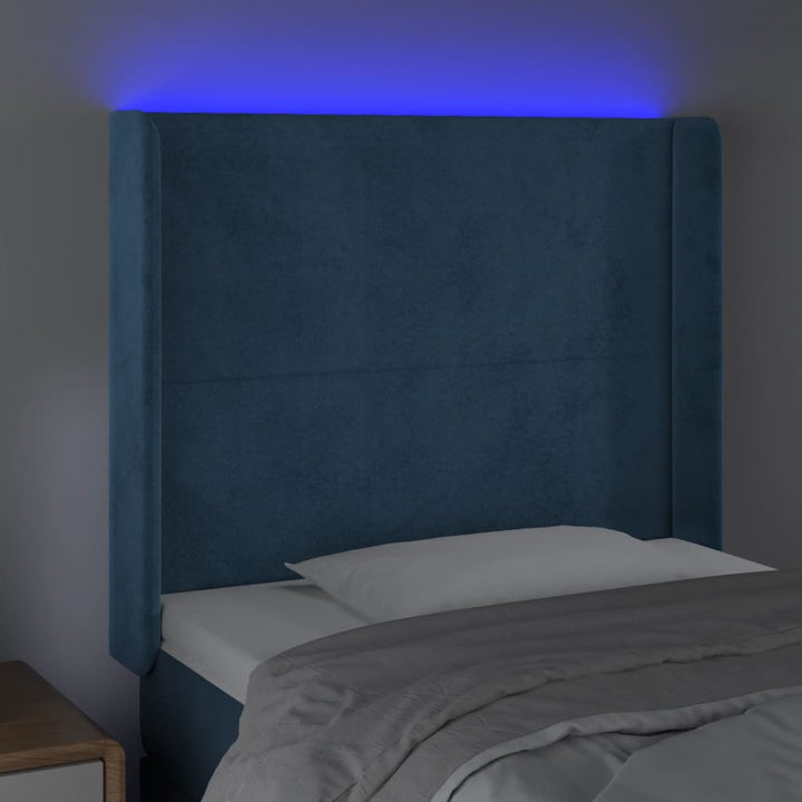 Hoofdbord LED 83x16x118/128 cm fluweel donkerblauw