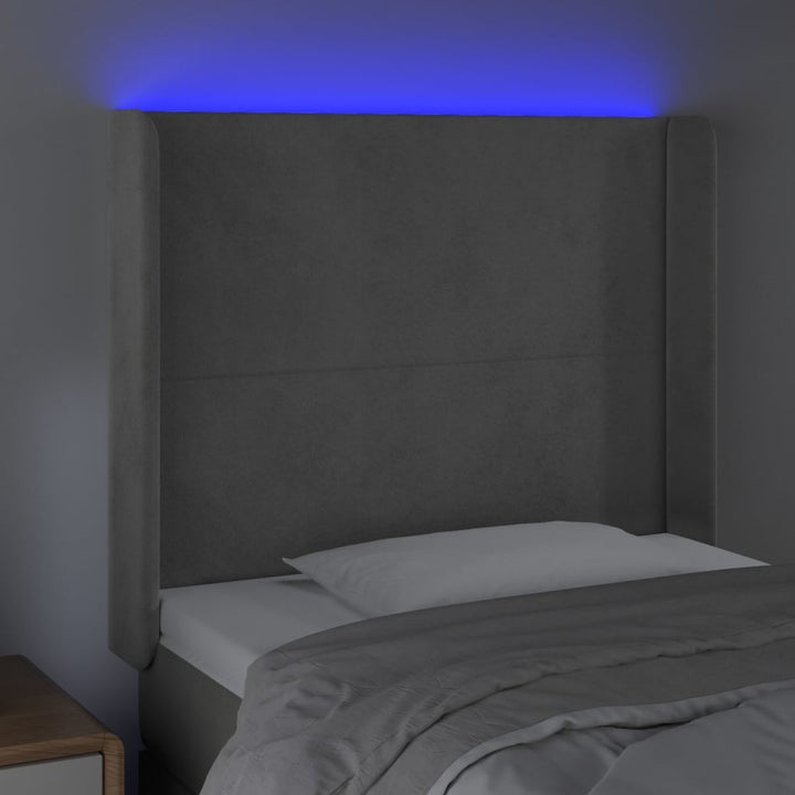 Hoofdbord LED 93x16x118/128 cm fluweel lichtgrijs