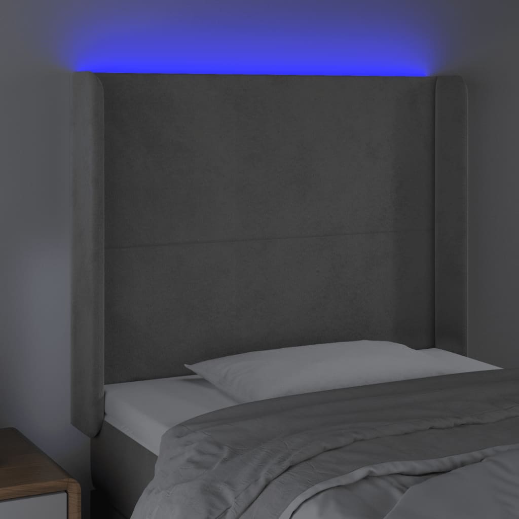 Hoofdbord LED 103x16x118/128 cm fluweel lichtgrijs