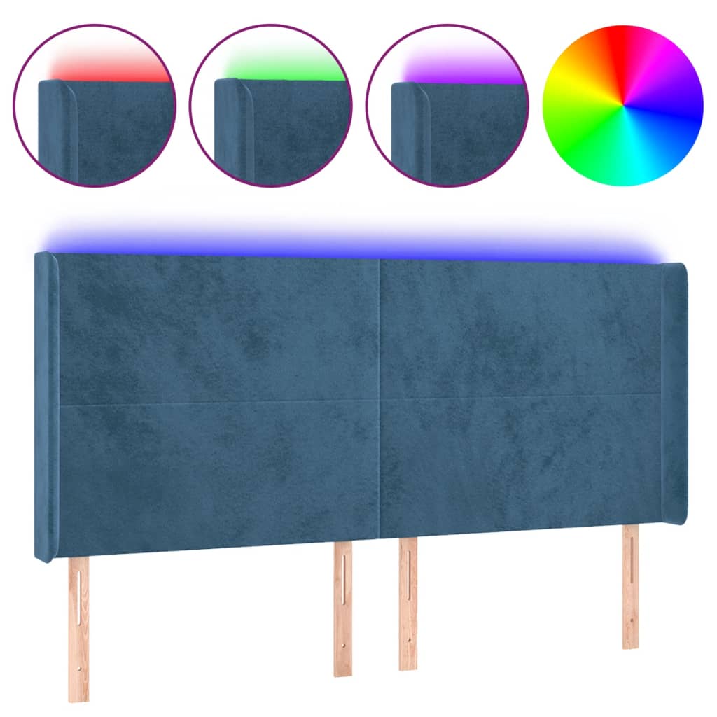 Hoofdbord LED 203x16x118/128 cm fluweel donkerblauw