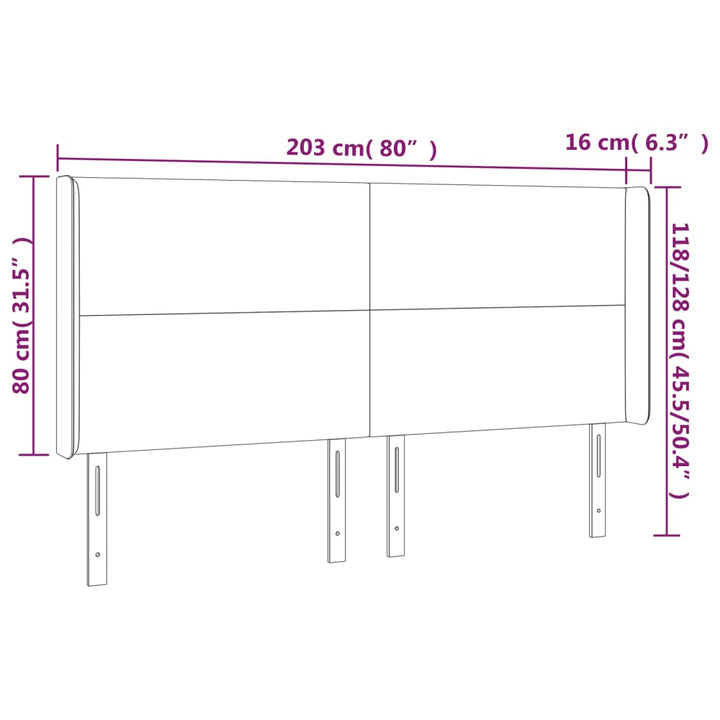 Hoofdbord LED 203x16x118/128 cm fluweel roze