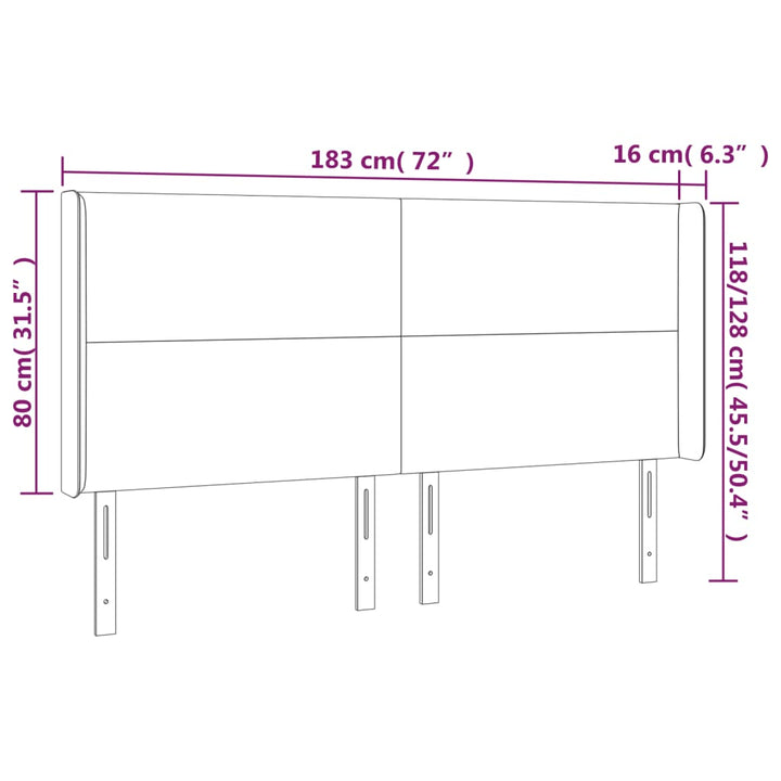 Hoofdbord LED 183x16x118/128 cm kunstleer zwart