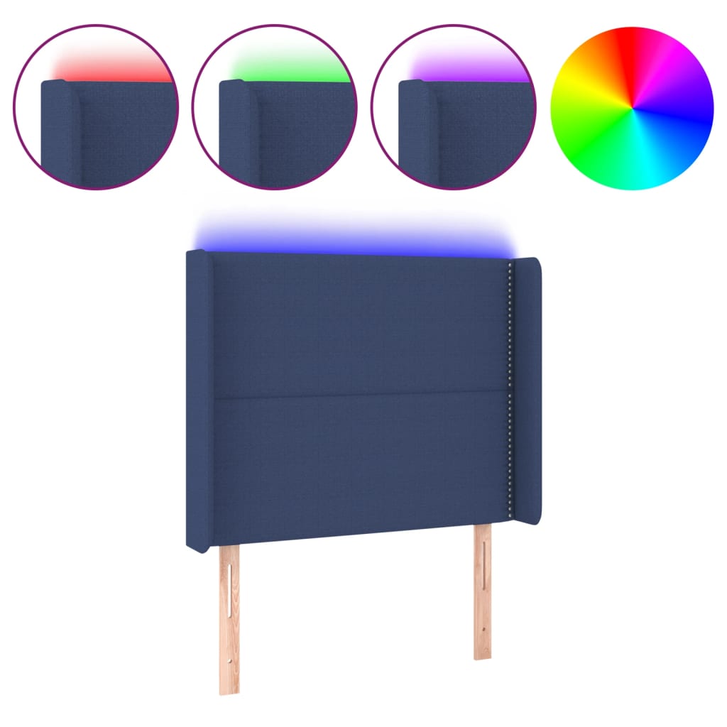 Hoofdbord LED 83x16x118/128 cm stof blauw