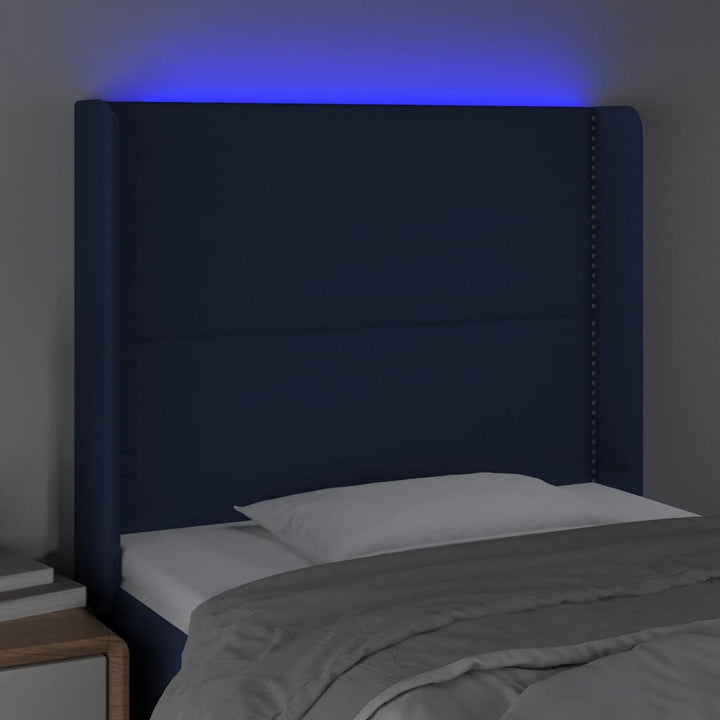 Hoofdbord LED 83x16x118/128 cm stof blauw