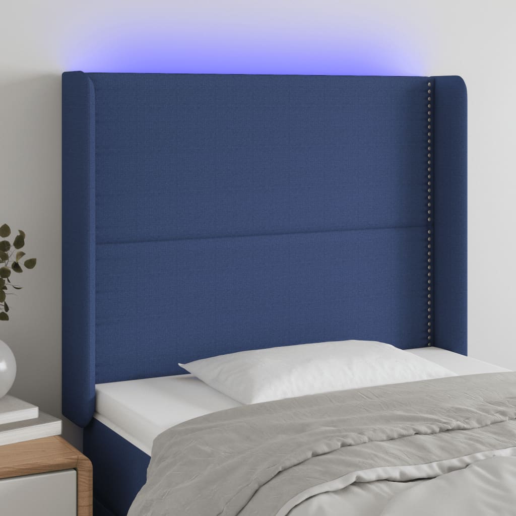 Hoofdbord LED 83x16x118/128 cm stof blauw