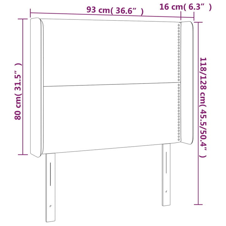 Hoofdbord LED 93x16x118/128 cm stof donkergrijs